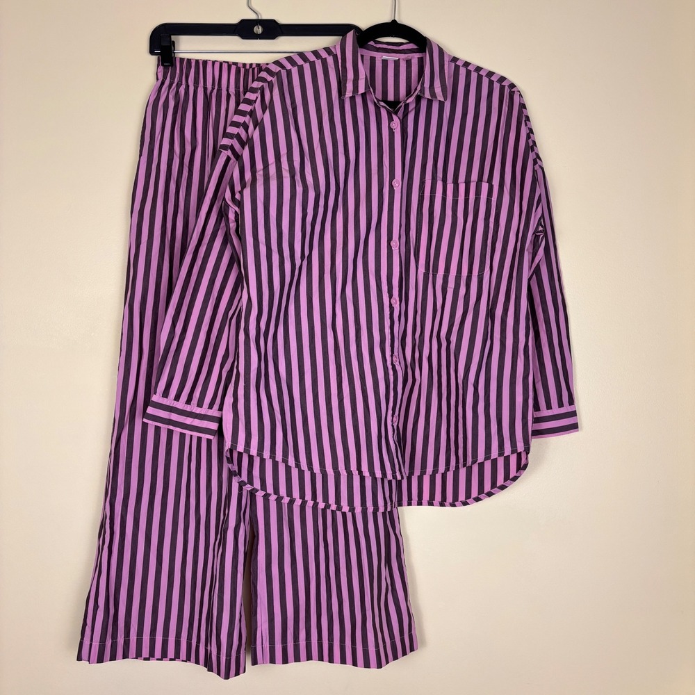 NEXT Stripe Cotton Button-Up Shirt & Pants Set Pink Girls Size 13yrs Casual wear - Picture 2 of 16